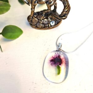 Clear and purple flowy abstract flower pendant necklace, One of a kind artisan jewelry