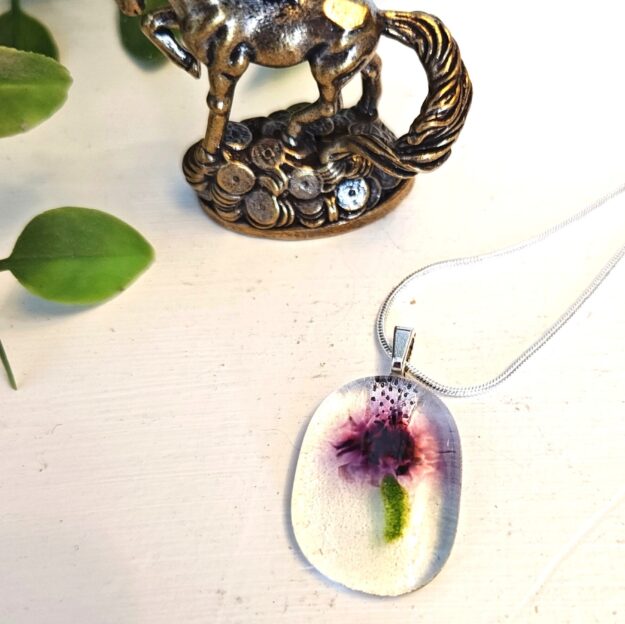 Clear and purple flowy abstract flower pendant necklace, One of a kind artisan jewelry