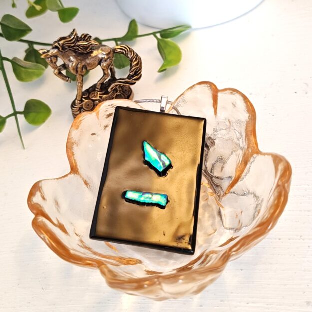 Statement black with textured metallic green purple pendant necklace, One of a kind handmade jewelry