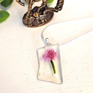 Statement asymmetrical abstract pink flower pendant necklace, One of a kind hand crafted iridescent jewelry