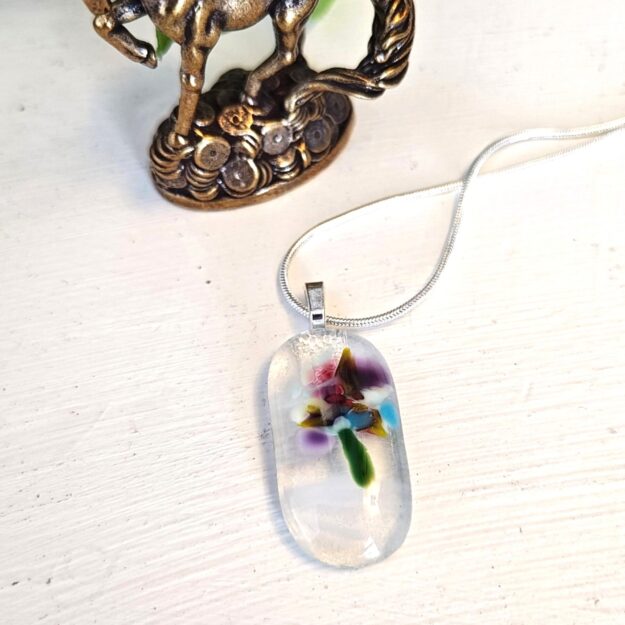 Purple, Pink & Blue Abstract Flower Pendant Necklace, One of a Kind Artisan Jewelry