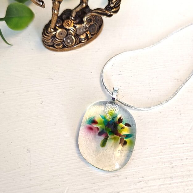 Minimalist colorful flowy abstract flower pendant necklace, One of a kind handmade artisan jewelry