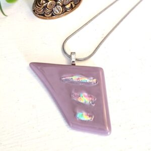 One of a kind textured asymmetric purple and dichroic sparkly pendant necklace, Handmade festival jewelry