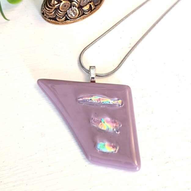 One of a kind textured asymmetric purple and dichroic sparkly pendant necklace, Handmade festival jewelry