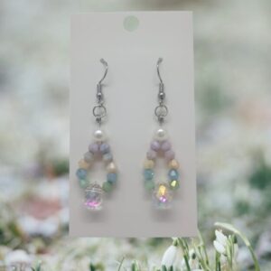Pastel Rainbow Crystal & Pearl Teardrop Dangle Whimsical Boho Earrings