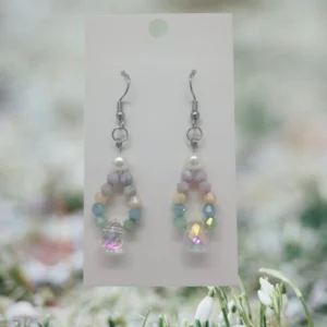 Pastel Rainbow Crystal & Pearl Teardrop Dangle Whimsical Boho Earrings