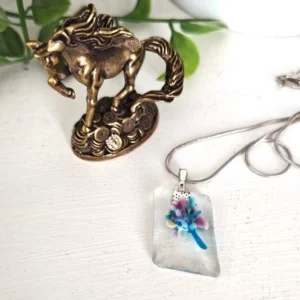 Spring Summer colors clear purple blue and cream abstract flower pendant necklace, Festival jewelry