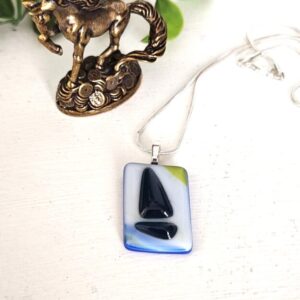 St Joe Mi blue and yellow handmade abstract sailboat pendant necklace, Unique festival jewelry