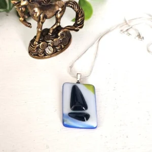 St Joseph Mi blue and yellow handmade abstract sailboat pendant necklace, Unique festival jewelry