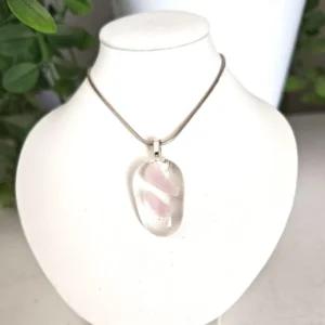 Clear with abstract pastel pink pendant necklace, Unique handmade festival jewelry