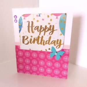 C60 Handmade Happy Birthday card using upcycled materials.