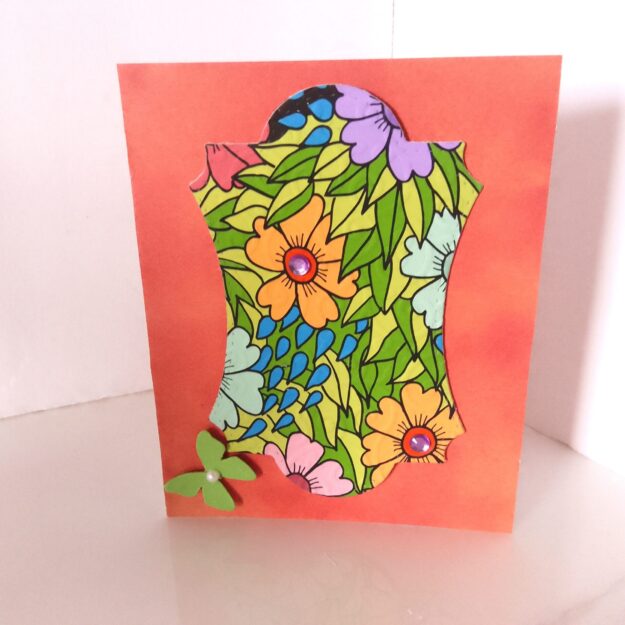C70 Greeting card with Stained glass garden theme