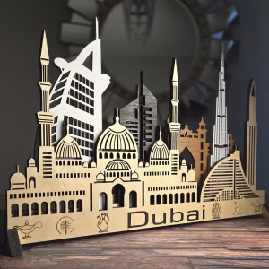 3D Dubai Cityscape: Sculptures Laser Cut Birch Wood Wall Art with LED