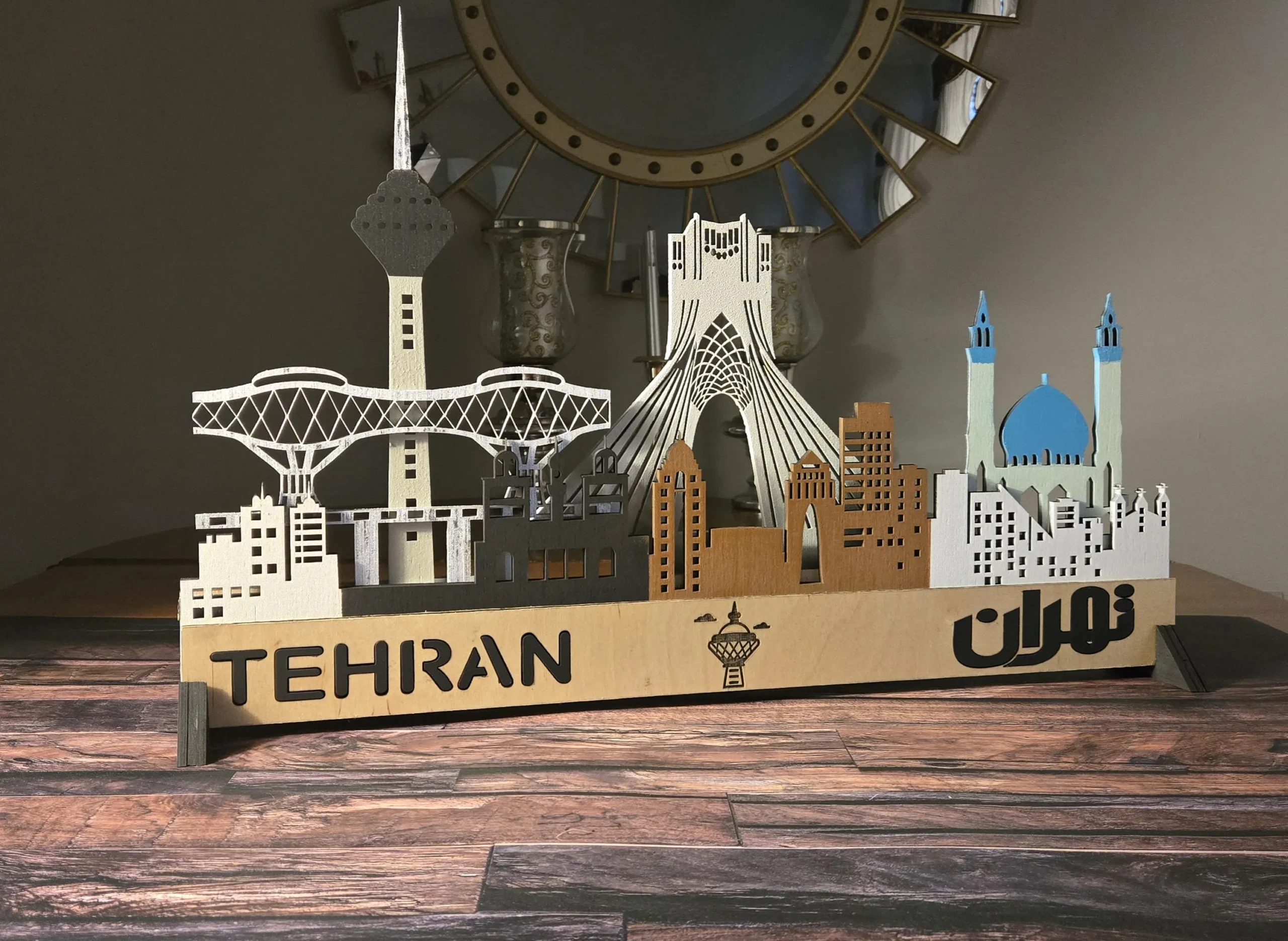Tehran City Skyline: Sculptures 3D Layered Wooden Wall Art with LED Backlight - Image 4