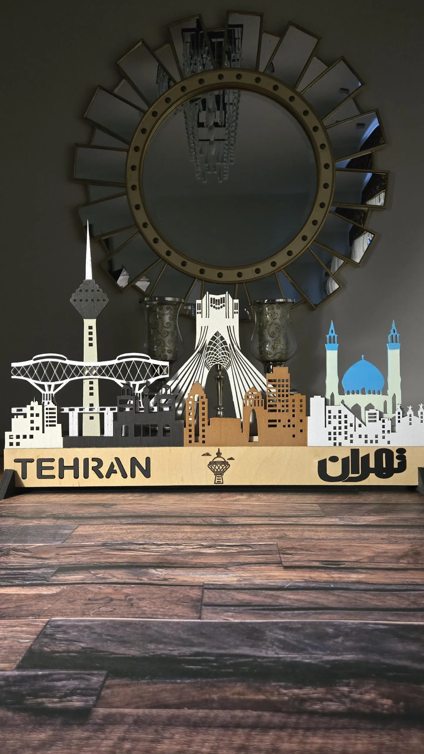 Tehran City Skyline: Sculptures 3D Layered Wooden Wall Art with LED Backlight - Image 7