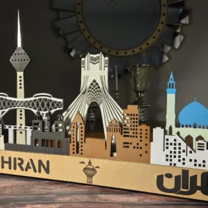 Tehran City Skyline: Sculptures 3D Layered Wooden Wall Art with LED Backlight