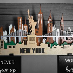 3D Wooden New York City Skyline Wall Art: Sculptures LED Backlight Decor