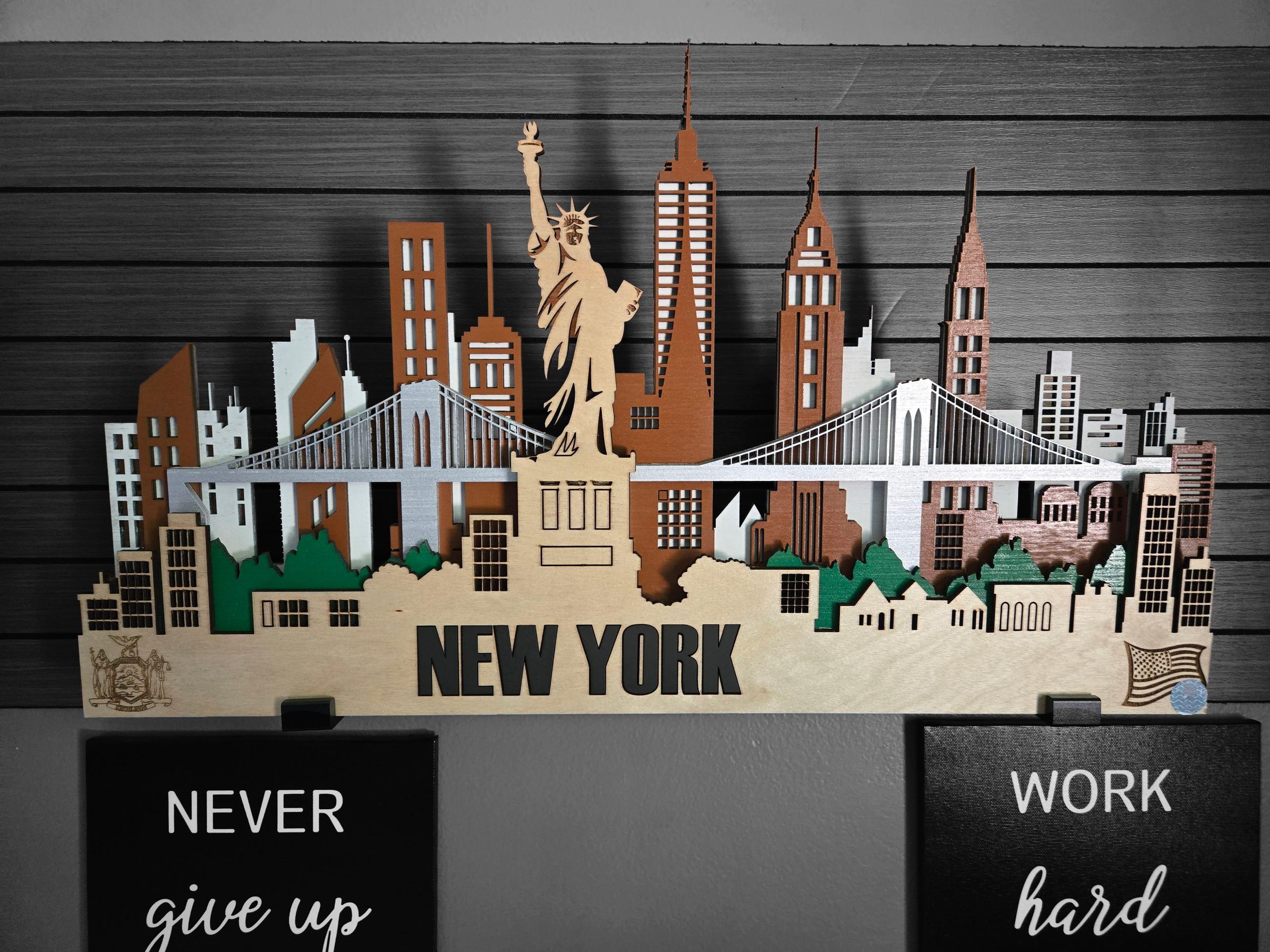 3D Wooden New York City Skyline Wall Art: Sculptures LED Backlight Decor