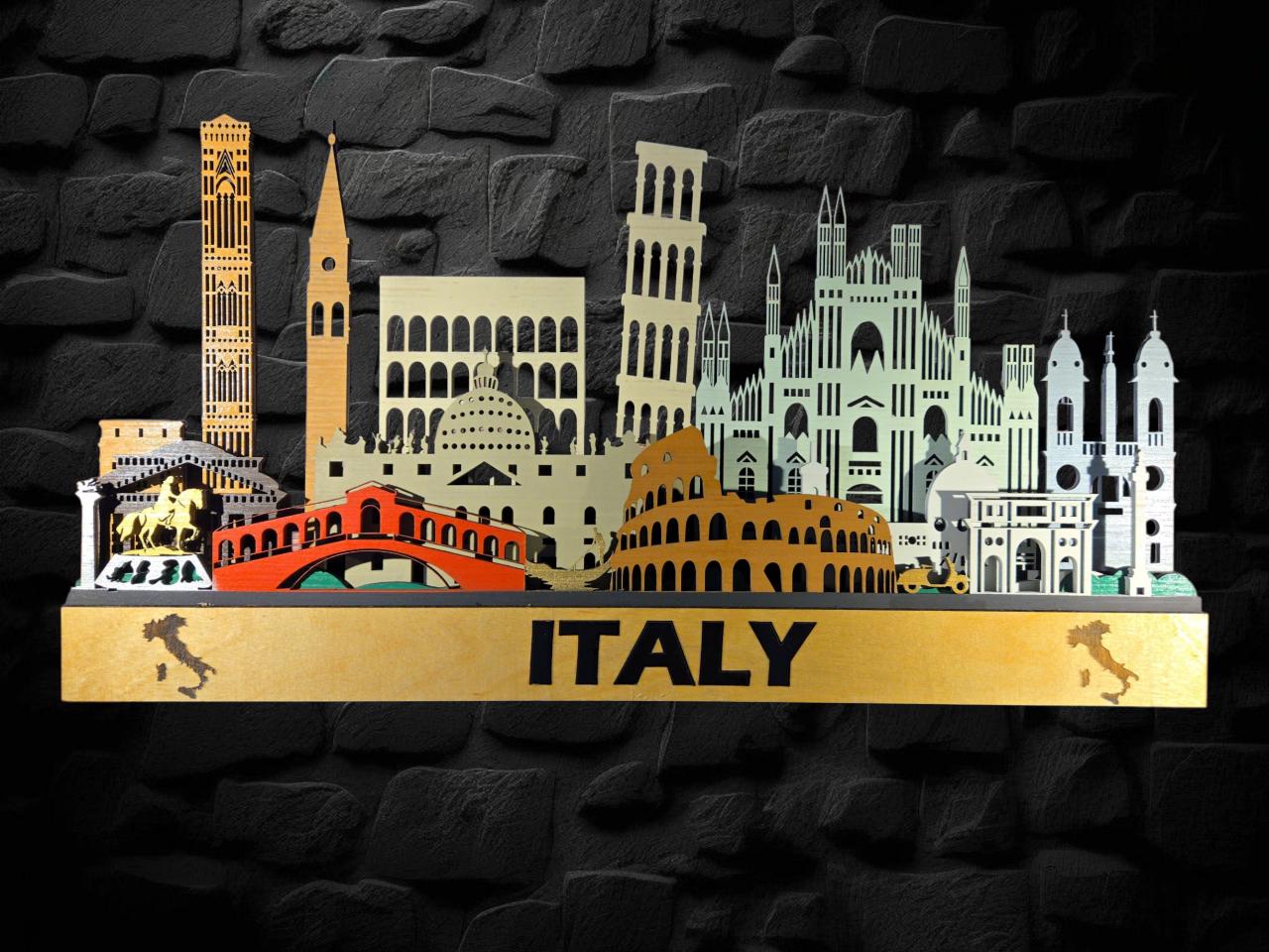 3D Italy Cityscape: Sculptures Laser Cut Wooden Wall Art with LED Backlight