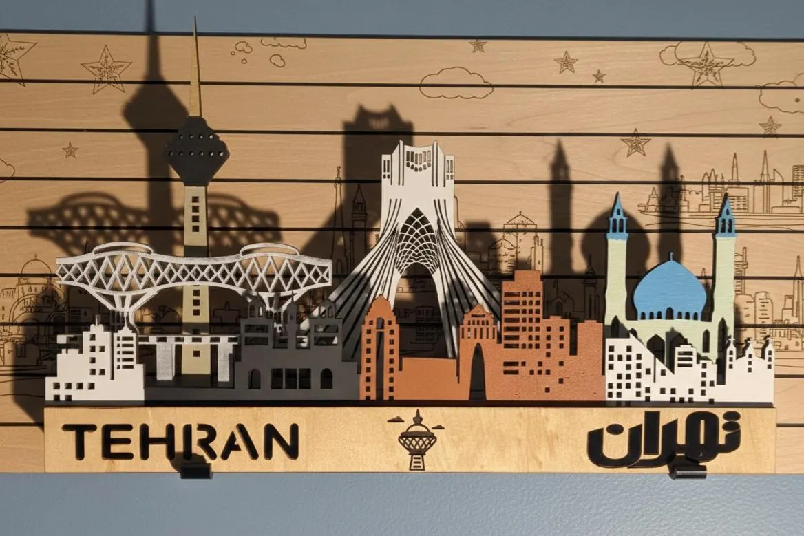 Tehran City Skyline: Sculptures 3D Layered Wooden Wall Art with LED Backlight - Image 5
