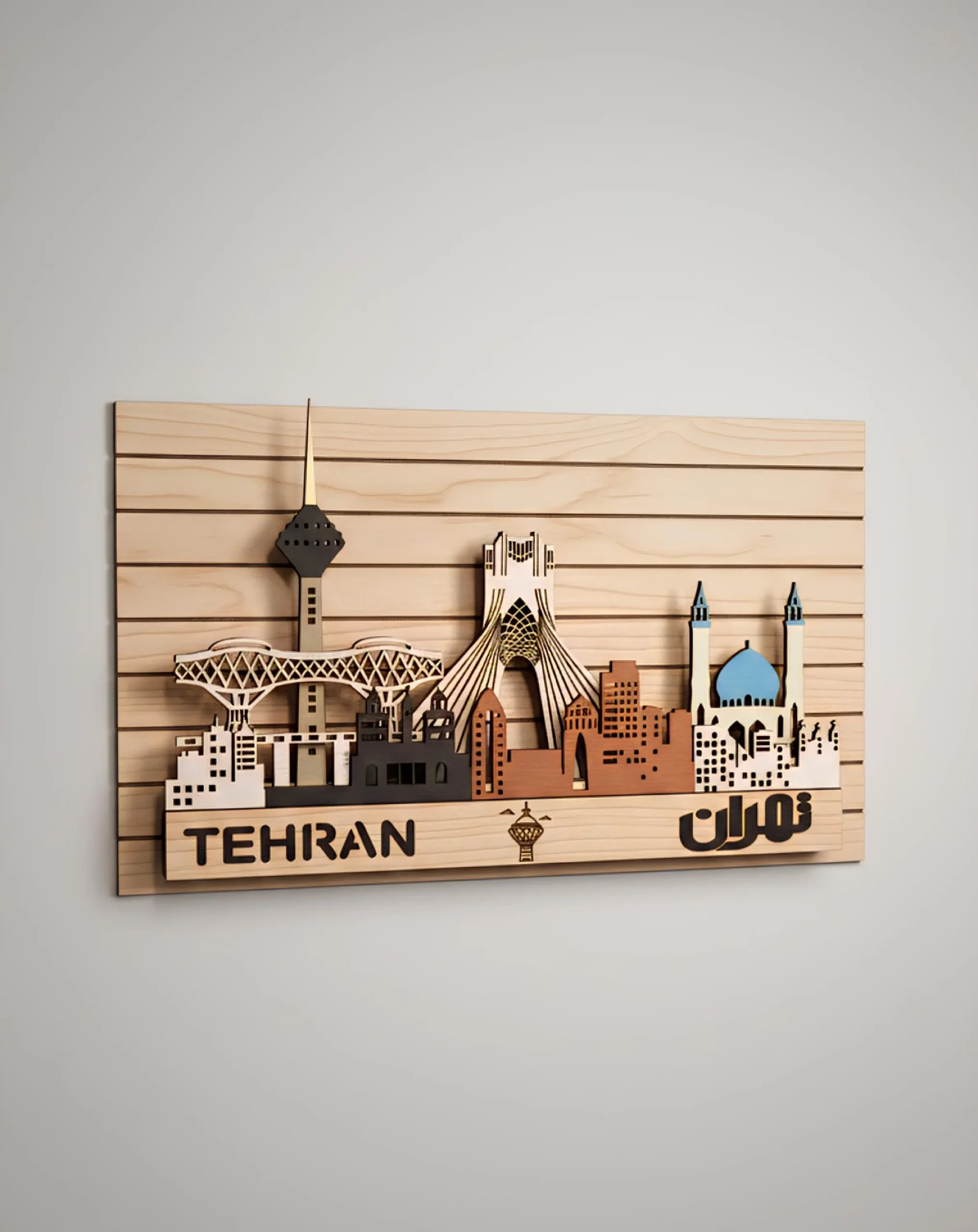 Tehran City Skyline: Sculptures 3D Layered Wooden Wall Art with LED Backlight - Image 9