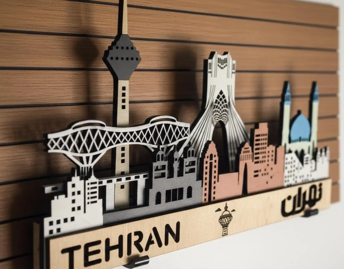 Tehran City Skyline: Sculptures 3D Layered Wooden Wall Art with LED Backlight - Image 6